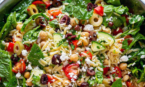 Mediterranean Orzo Salad with fresh vegetables